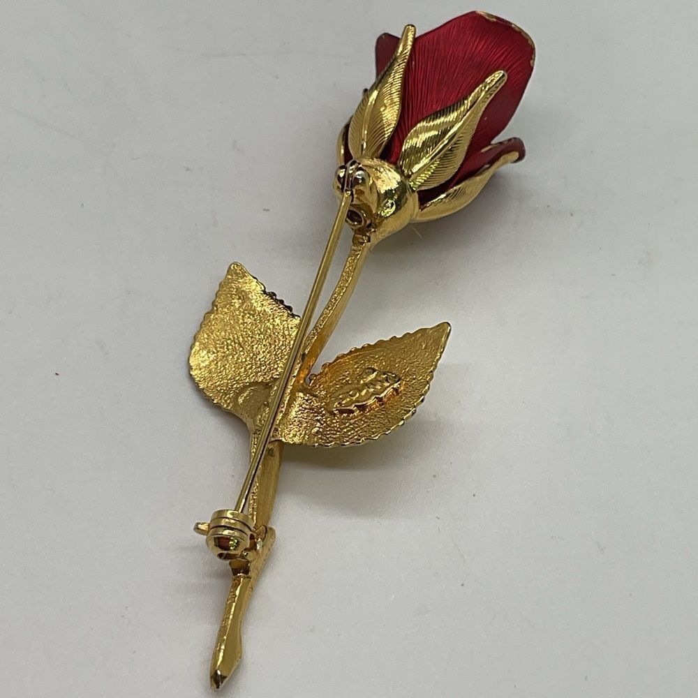 Vintage Giovanni Gold Toned and Red Rose Brooch - Picture 5 of 7